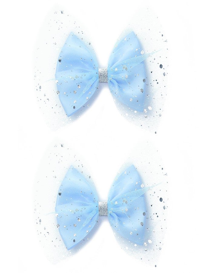 ZOLYCO Large Big 6 Inch Glitter Organza Hair Bow Clips Sequin Party Alligator Clips Mesh Hair Accessories for Women Teens Girls Kids 2 Pcs (Blue) - Image 1
